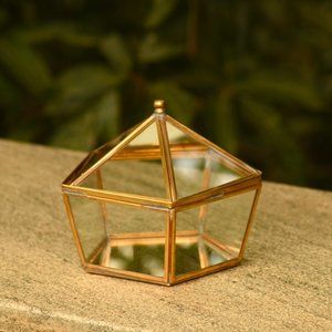 Brass & Glass "Circus Tent" Antique Look Jewellery Box with Mirror Base